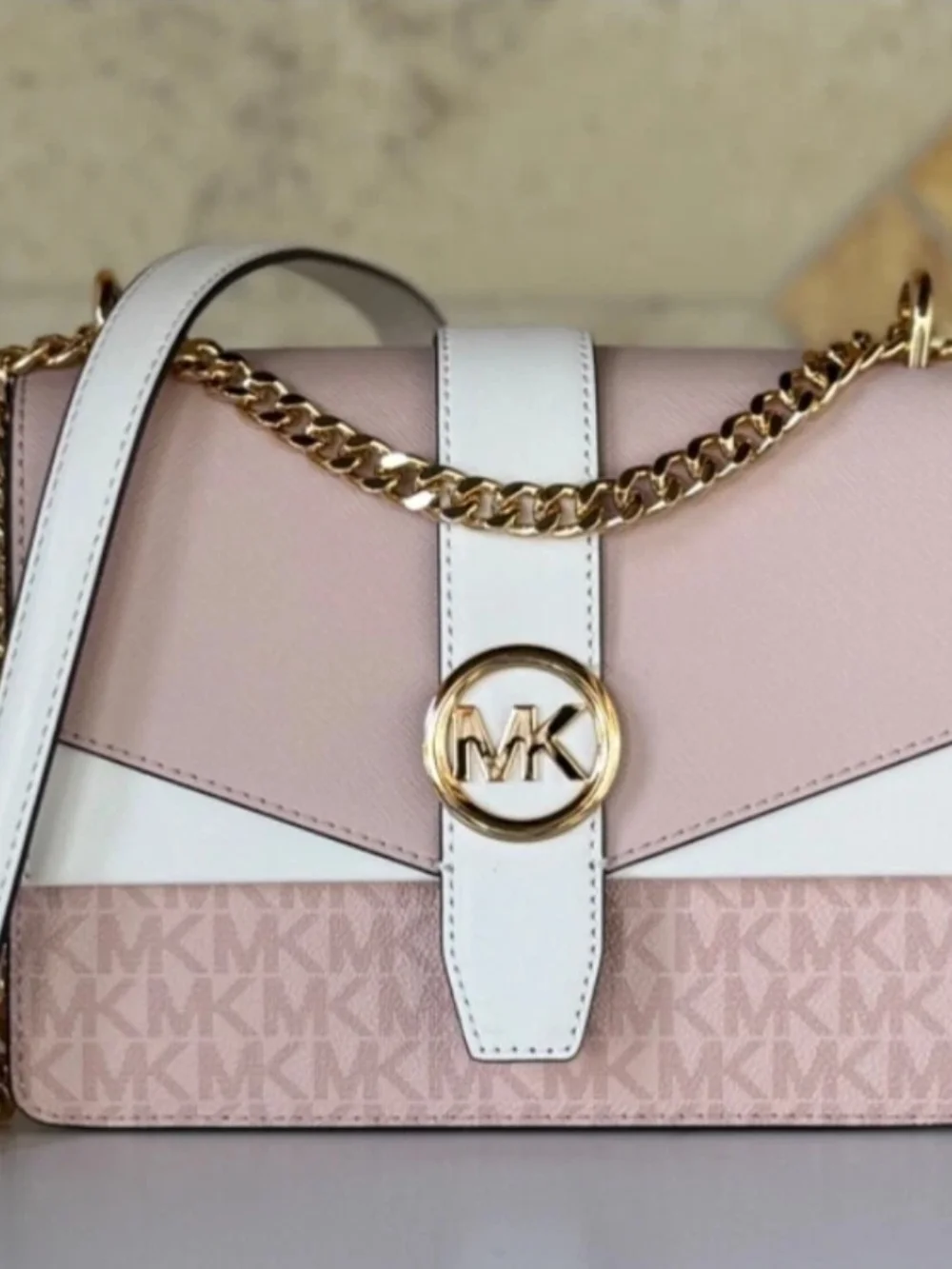 Michael Kors Greenwich Small Flap Shoulder Crossbody Bag MK Pink Multi